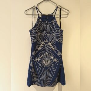 Geometric Pattern Blue and Silver Dress